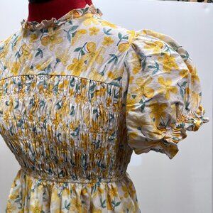 UmGee Vintage Vibe Sun Dress - Yellow Floral on Natural - Size S